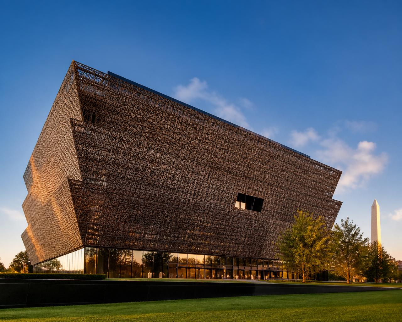 The Smithsonian National Museum of African American History and Culture in Washington, D.C., with its distinctive bronze corona facade.