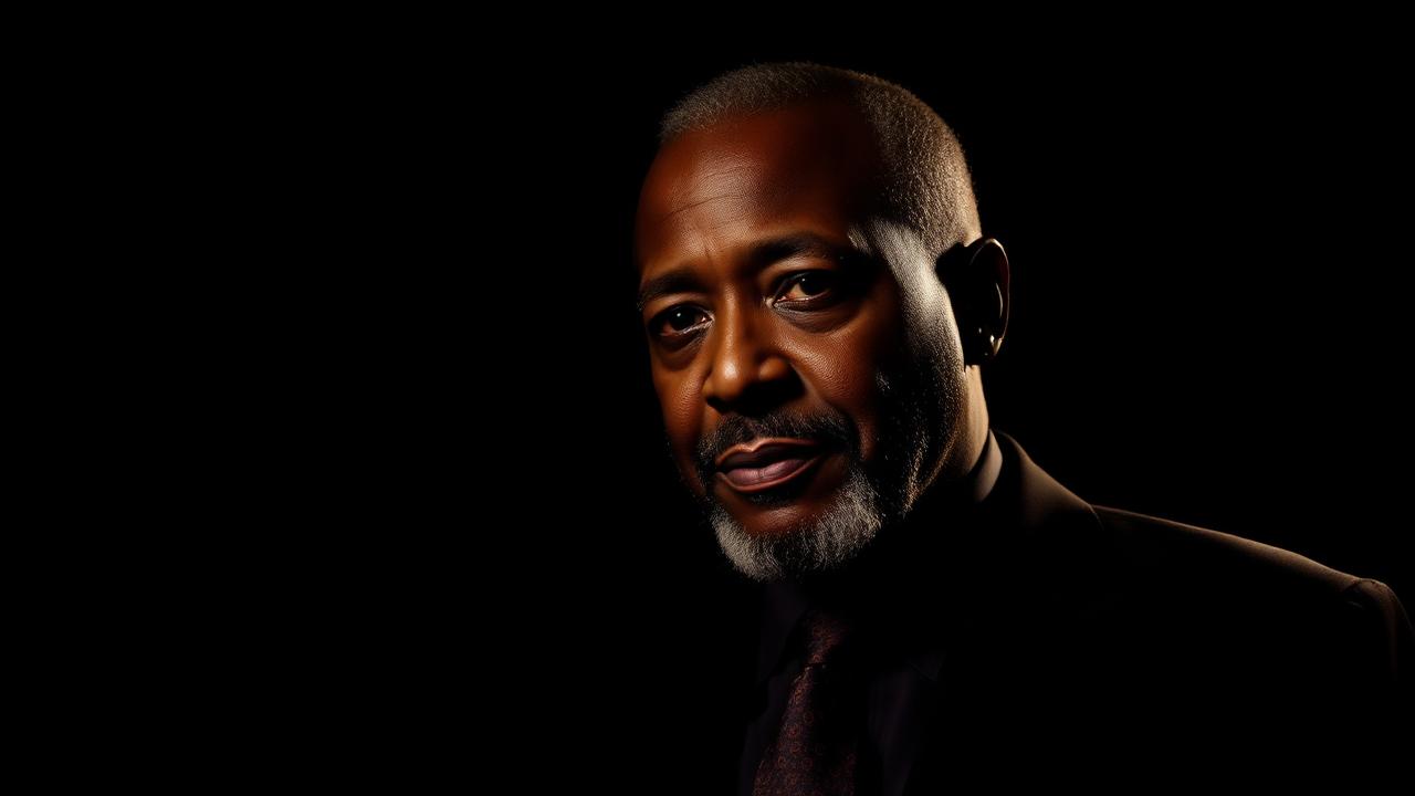 Editorial portrait of Clarence Avant in low key light, evoking the documentary The Black Godfather.